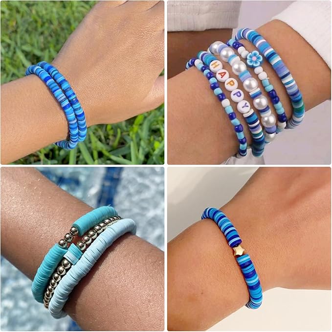 6000+Pieces Polymer Clay Beads, 6 Colors Clay Beads for Bracelets Making Heishi Beads Friendship Bracelet Making Kit for Girl Women Adults (Blue)