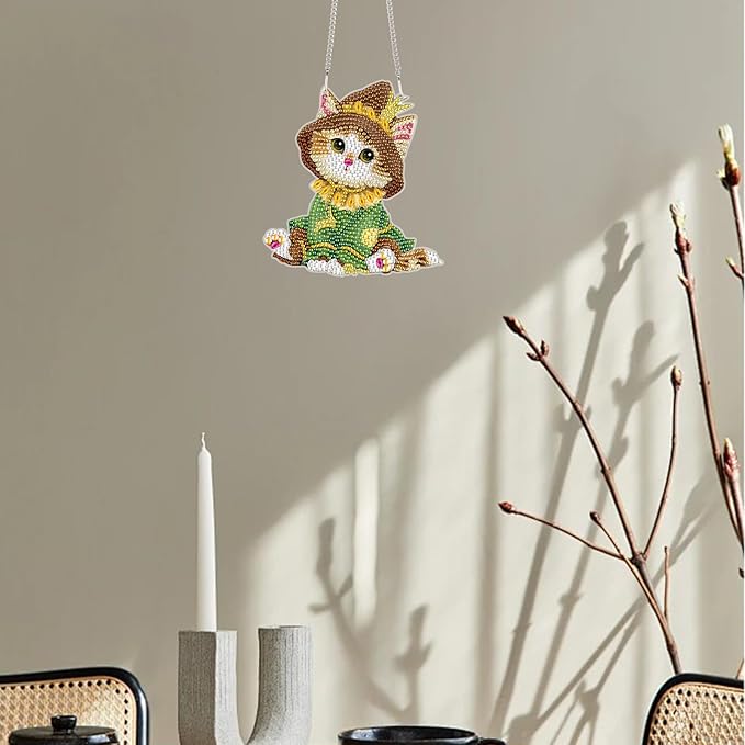 TDFERAN Diamond Painting Pendant Cat DIY Diamant Art Ornament Kits Window Pendant Diamond Painting Hanging Diamant Painting Suncatcher Art Wind Chimes Hanging for Wall Home Decor
