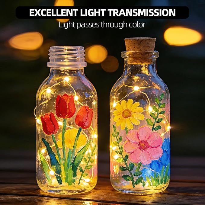 Colorful Acrylic Glass Paint Set with 6 Brushes, 1 Palette, 12 Colors Stain Glass Paints for Wine, Waterproof Acrylic Enamel Paint Kit to Create Translucent Arts on Porcelain, Window & Ceramic
