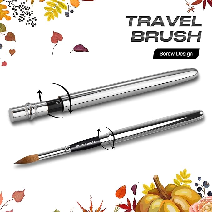 Sable Travel Watercolor Brushes, Fuumuui 4pcs Kolinsky Sable Watercolor Travel Brushes with Leather Pouch - Fine Point Rounds Dagger Flat for Watercolor Gouache Ink Painting