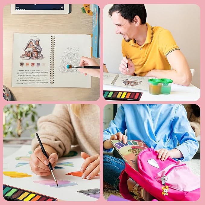 Watercolor Workbook, Water Coloring Book, Beginner-Friendly Watercolor Workbooks with 12 Colors Paint Set with Paint Brush, Suitable for Adult