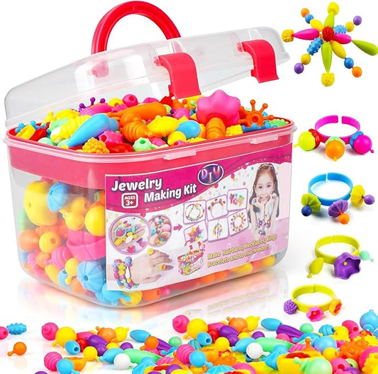 funzbo 520+ snap pop beads - jewelry making kit for kids, arts and crafts for kids ages 4-8, toys for 3 4 5 6 years old girls valentines day birthday gifts ideas, bracelet necklace ring set for girls