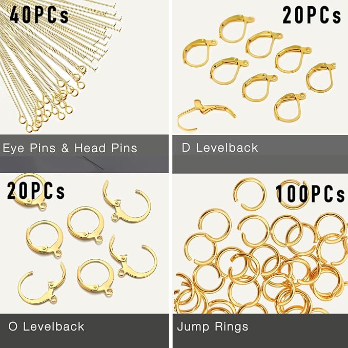 180pcs no tarnish leverback hooks for earring making, stino hypoallergenic stainless steel jewerly findings supplies, gold plated & silver kit(gold)