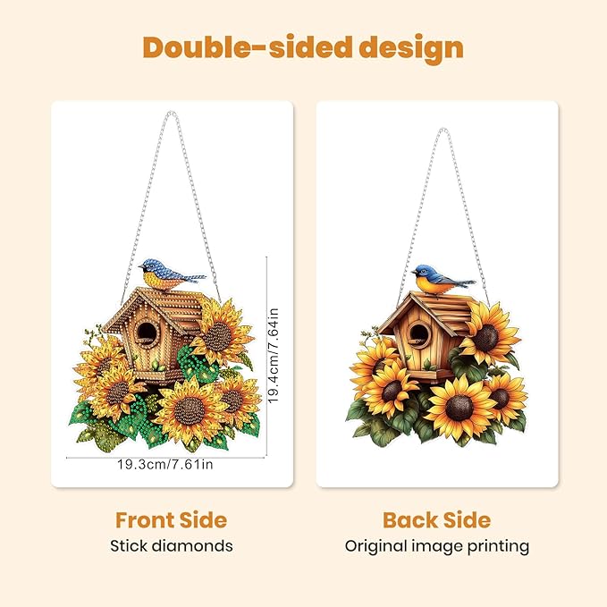MXJSUA Birdhouse Sunflowers Special Shaped Hanging Diamond Painting Art Kits for Adults, Crystal Rhinestone Acrylic Gem Art Pendant Ornaments Kit for Home Decoration and Gift