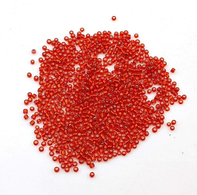 Perlin Glass Seed Beads 4mm 6/0 Round 1100pcs Mini Small Pony Spacer Beads Kit for Jewelry Making Earrings Bracelets Pendants Waist DIY Handmade (Red Silver Lined)