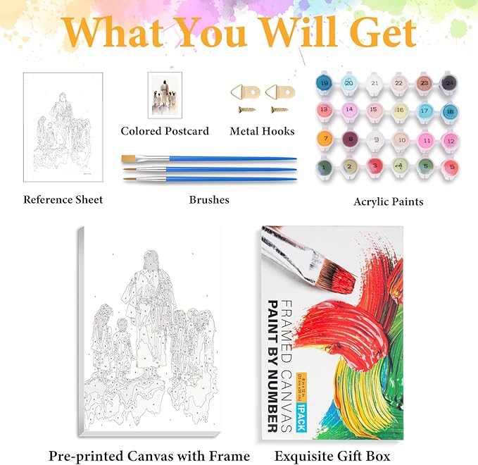 Framed Paint by Numbers Kit for Adults Beginner Jesus, Adult Paint by Number Kits on Canvas Framed Christian, DIY Acrylic Oil Painting by Numbers with Frame, Perfect for Home Decor Gift 8 X 12 Inch