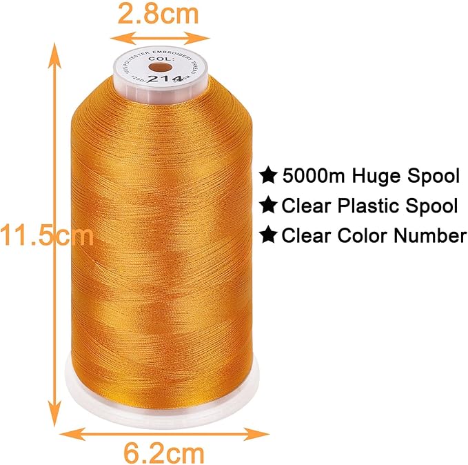 New brothread - 2 Huge Spools 5000M Each Polyester Embroidery Machine Thread 40WT for Commercial and Domestic Machines - Deep Gold