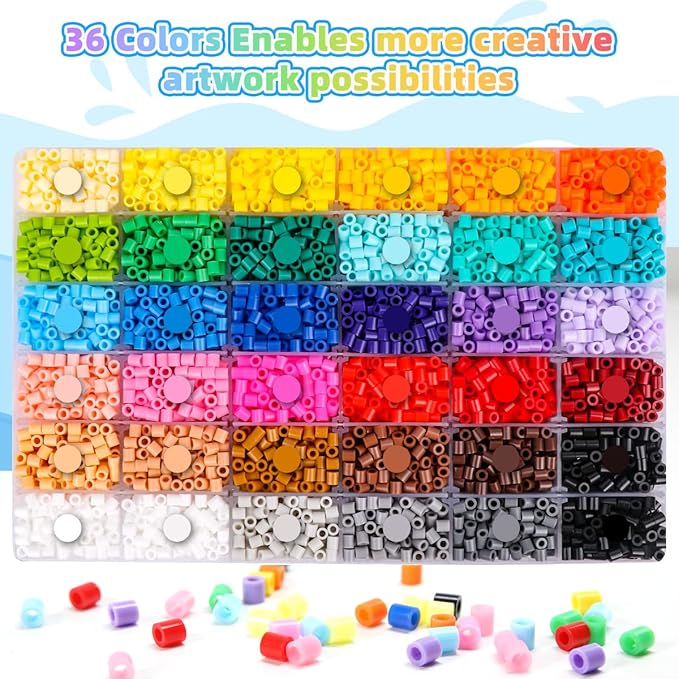 meland fuse beads kit - 11,000 pcs 36 color beads for craft for girls age 5-12 year old,5mm melty beads set including 5 pegboards, ironing paper & chain accessories iron beads christmas birthday gift