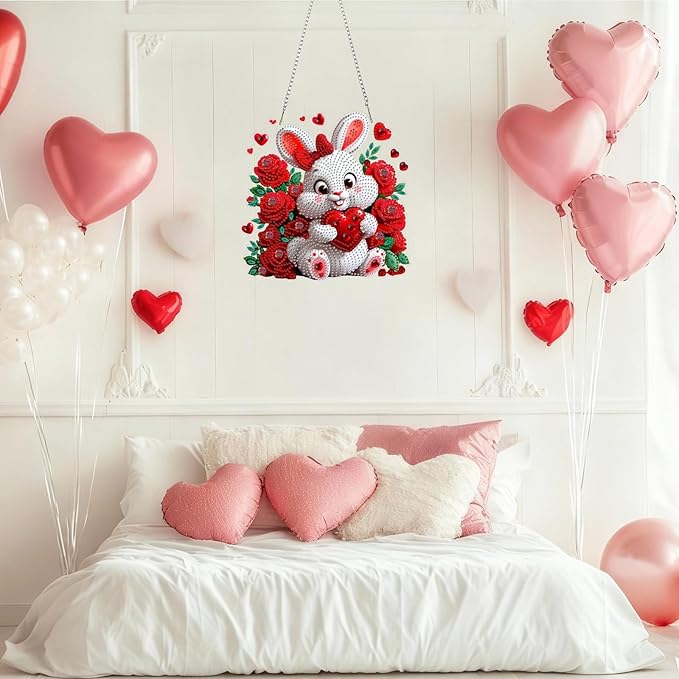 DOMROM Rabbit Diamond Art Hanging Kits for Adults Beginner, Special Shaped Crystal Diamond Painting Rabbit Pendant, DIY Diamond Art Suncatchers Animal for Home Garden Wall Decor Gift