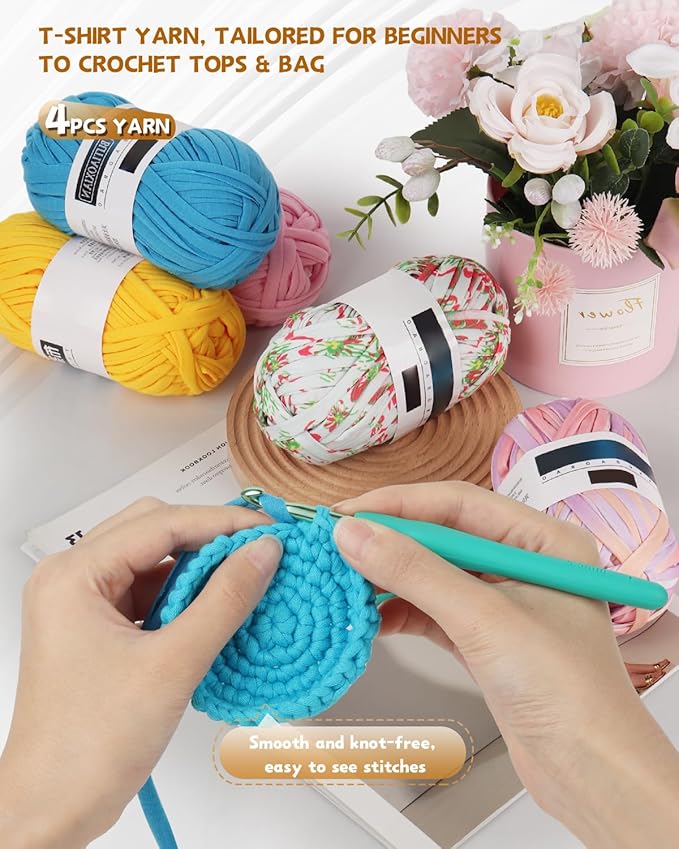 Katech 130 Yards Tshirt Crochet Yarn for Crocheting, 400g Spaghetti Yarn Fabric Cloth Yarn for DIY Knitting Handmade Basket Cushion Decor, Easy Yarn for Beginners (Green-Floral)