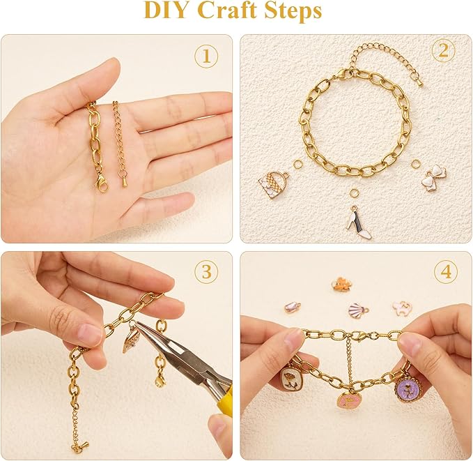 KYUNHOO 6.7 Inches Bracelet Chain for Jewelry Making 10pcs Stainless Steel Jewelry Links on Bulk Silver and Gold Plated Embossed Oval Chains for Bracelets DIY with Extender