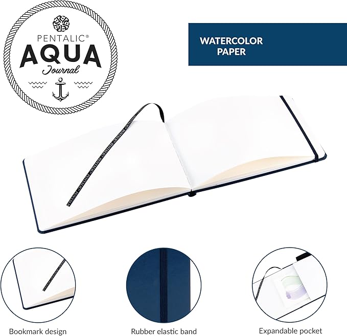 Pentalic 5" x 8" Aqua Journal, Watercolor, 48 Pages, Blue