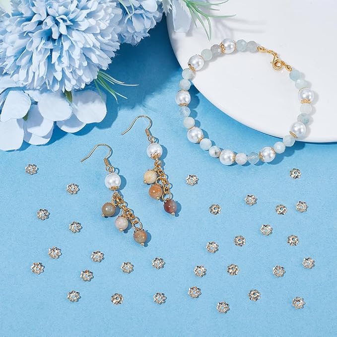 UNICRAFTALE About 2000pcs Flower Bead Caps Kits 6mm Diameter Bulk Golden Loose Spacers Petal Floral Bead End Caps for Jewelry Making Earring Bracelet Necklace DIY Crafts Hole 1mm