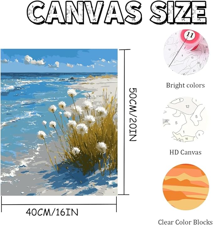 Mosaflare Paint by Numbers for Adults Beginner, Beach Dandelion Adult Paint by Number Kits on Canvas, DIY Acrylic Oil Easy Painting by Numbers for Home Wall Decor 16X20 inch (Without Frame)