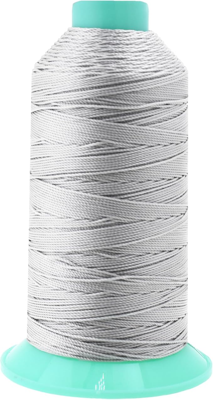 Mandala Crafts Size 346 210D T350 Bonded Nylon Thread - Silver 415 YDs Tex 350 Heavy Duty Sewing Threads for Leather, Jeans, Weaving, Outdoor Marine Upholstery