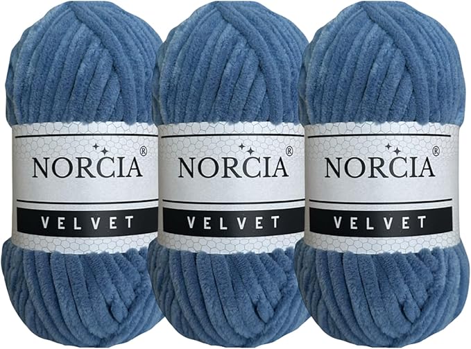 Soft Velvet Yarn Chenille Yarn for Crocheting Super Bulky 3x100g (3x75 yds) Baby Blanket Yarn for Knitting Amigurumi Yarn for Crochet Weaving Craft (Jean Blue, 3 Skeins)