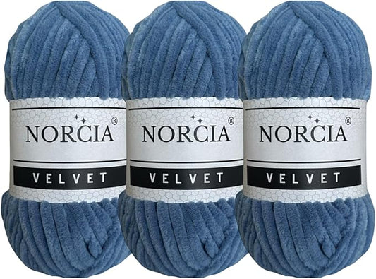 Soft Velvet Yarn Chenille Yarn for Crocheting Super Bulky 3x100g (3x75 yds) Baby Blanket Yarn for Knitting Amigurumi Yarn for Crochet Weaving Craft (Jean Blue, 3 Skeins)