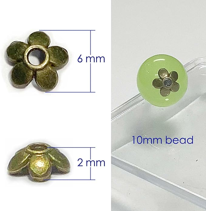 Heather's cf Flower Bead Caps Custom Fancy Charm Jewelry Making Spacer Kit Findings Bulk Vintage for Bracelets Earrings Necklaces Rings Beading Supplies Craft Non Tarnish DIY (Bronze Petal - 500 Pcs)