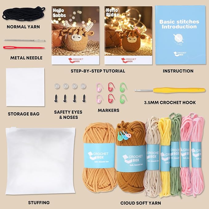 CrochetBox Crochet Kit for Beginner, 2 PCS Highland Cow Easy Learn How to Crochet Stuffed Animals Gift for Adults and Teen(), Knitting Set with Yarn Hook Stitch-by-Stitch Video Tutorial