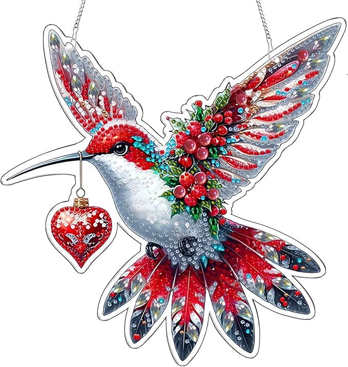 VODAPYC Bird Diamond Art Hanging Kit for Adults, DIY Double Sided Special Shaped Diamonds Art Window Pendant Ornament for Home Wall Decor(Hummingbird)