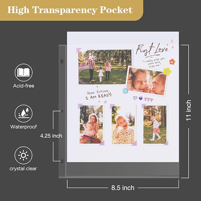 Mublalbum 8.5x11 Inch DIY Scrapbook Photo Album with 40 Plastic Sleeves 80 Pages Top-Loading Protectors, Linen Cover 3-Ring Binder for Baby Wedding Travel and DIY Projects (Purple)