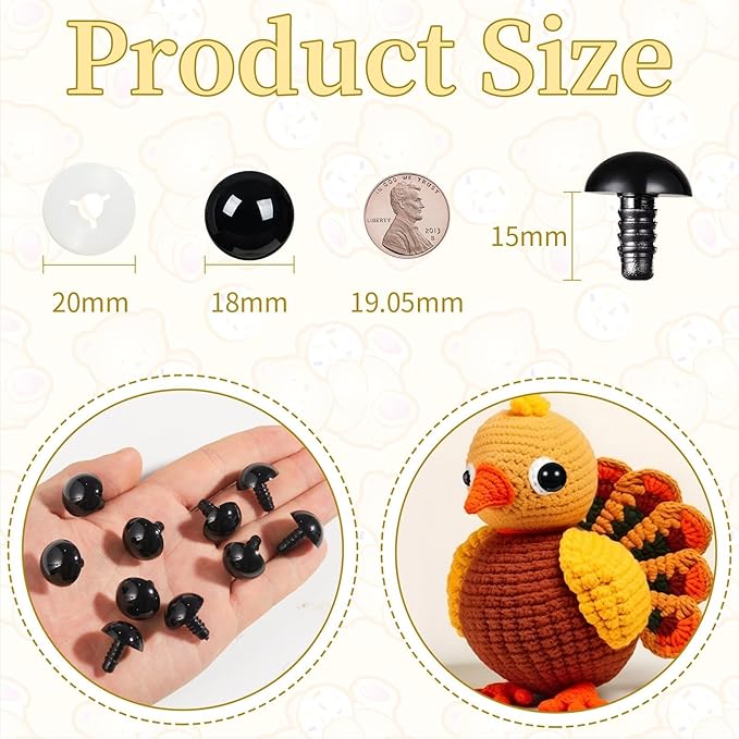 Vanblue Upgraded Safety Eyes for Crocheting 18mm 40pcs Scratch-Resistant Black Crochet Eyes with Eco-Friendly Washer Snap on Easily and Securely Strong Amigurumi Eyes Smooth Edges for Stuffed Animals