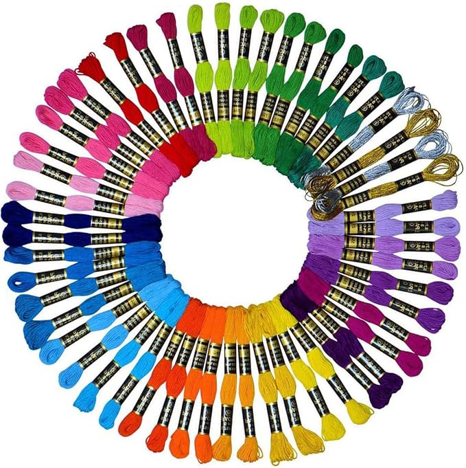 LE PAON 100％Cotton Embroidery ＆CrossStitch Floss- Bracelets String - Crafts Floss - 52pcs Premium Rainbow Color Embroidery Thread and Free Set of 4pcs Metallic embroidery thread