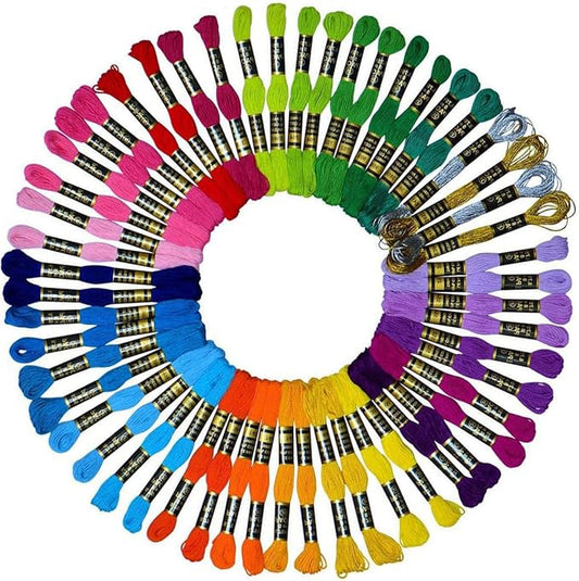 LE PAON 100％Cotton Embroidery ＆CrossStitch Floss- Bracelets String - Crafts Floss - 52pcs Premium Rainbow Color Embroidery Thread and Free Set of 4pcs Metallic embroidery thread