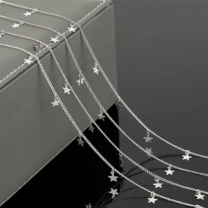 YOUBEIYEE Silver Star Necklace for Women Jewelry DIY Chains Bulk with Open Jump Rings and Lobster Clasps, Cable Link Chain Jewelry Making Supplies