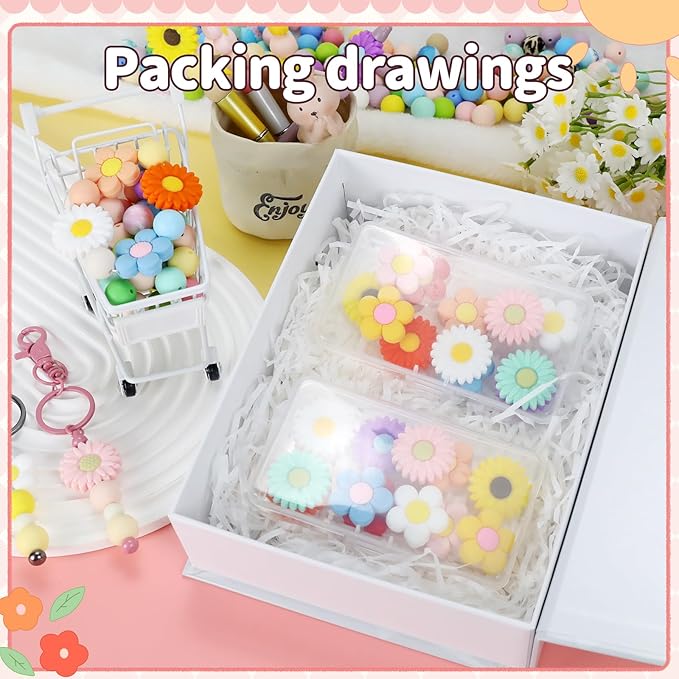 12pcs Flowers Silicone Focal Beads, Focal Beads for Keychain Making, Pens, Bracelet, Necklace Crafts, Bulk for DIY（Flowers）