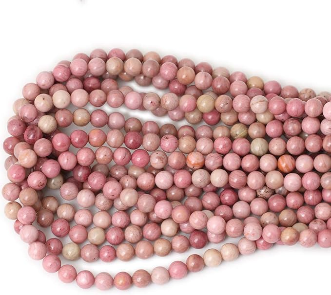cheavian 45pcs 8mm natural rhodochrosite gemstone smooth round loose beads for jewelry making diy findings 1 strand 15"