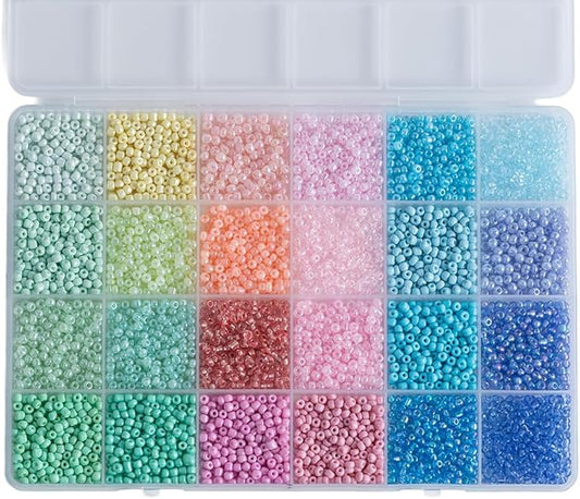 Light Color 3mm Seed Beads, 5200Pcs Glass Seed Beads Kit with Storage Box for DIY Necklace Bracelet Crafts