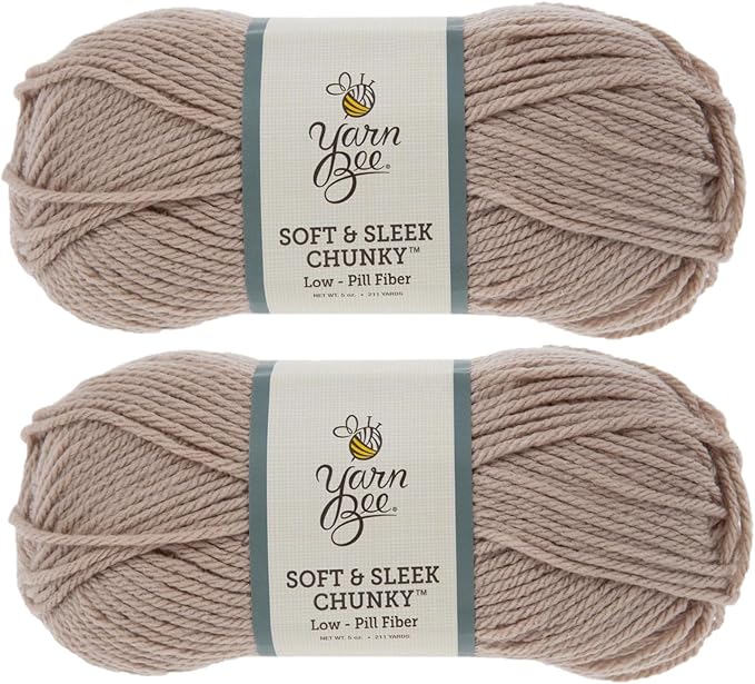 Yarn Bee Soft & Sleek Chunky - 5-Bulky - 100% Low Pill Acrylic, Yarn for Crocheting & Knitting Blankets, Hats, Sweaters, and More, Set of 2, 202 Linen
