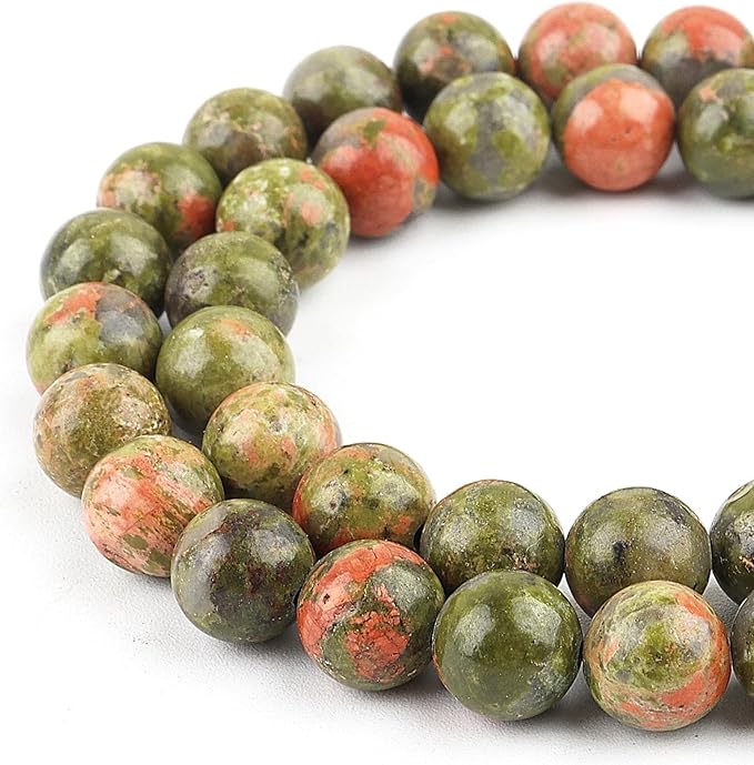 Natural Stone Beads for Jewelry Making - 10mm Gemstone Round Beads for Bracelets(35-37pcs, 10mm, Unakite)