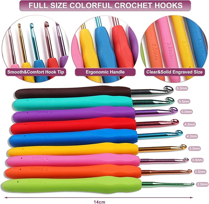 aeelike crochet kit multi size crochet hooks set 0.6mm-6mm, full crochet kit for beginners adults, crochet hooks set with case accessories - crochet gift for mother & grandmother (purple flower)