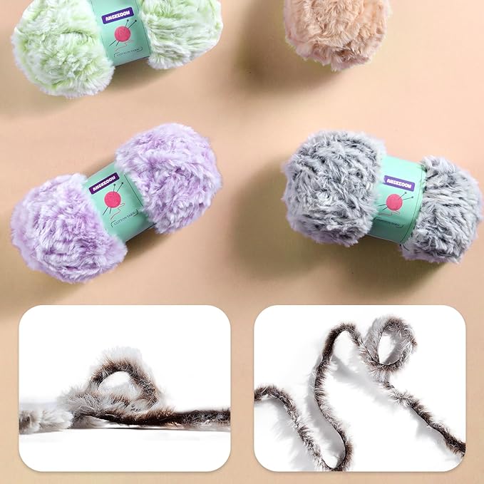 2 Skeins Faux Fur Yarn Soft Fluffy for Crocheting - Chunky Fuzzy Yarn for Crochet Amigurumi, Hat, Shawls, Total Length (71x2) Yards (Light Pink)
