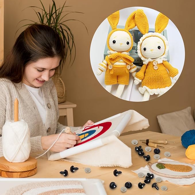 320Pcs Safety Eyes for Crocheting Amigurumi 14mm Craft Doll Eyes for Crochet Animals with Washers, Stuffed Animal Eyes for Plush Dolls Bear Doll Making Supplies