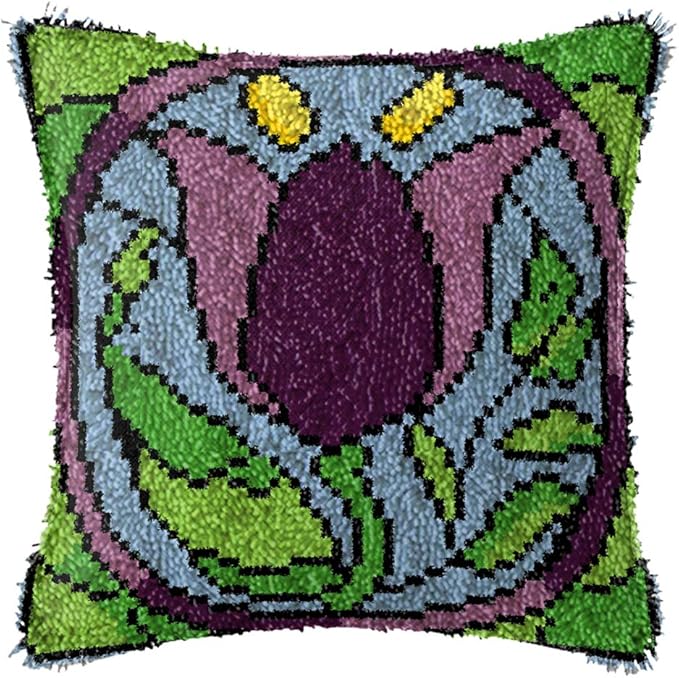 LAPATAIN Latch Hook Kits for DIY Throw Pillow Cover,Purple Flowers Pattern Needlework Cushion Cover Hand Craft Crochet for Great Family 17x17inch