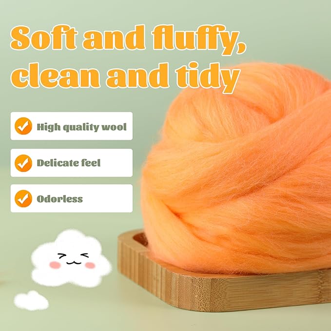 3.53oz Wool Roving, Wool Felting Supplies, Pure Wools, Chunky Yarn, Spinning Wool Roving for Needle Felting Wet Felting DIY Hand Spinning (Dark Orange)