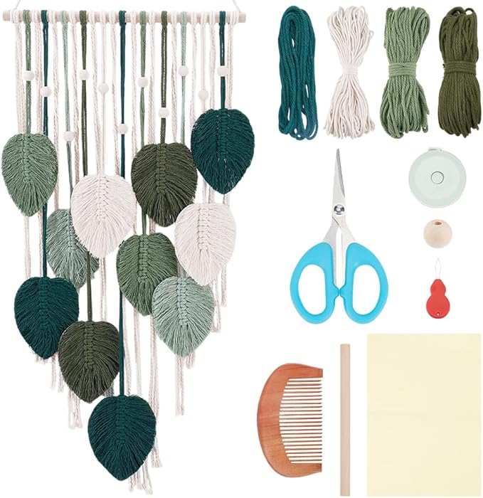 ACRNIGHEET Boho Macrame Leaf Kit for Adults Beginners Large DIY Macrame Kit Leaf Tassels Wall Hanging Elegant Wall Decor Bohemian Macrame Projects Handmade Enthusiast Gift