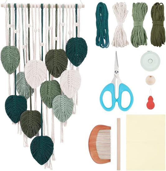 ACRNIGHEET Boho Macrame Leaf Kit for Adults Beginners Large DIY Macrame Kit Leaf Tassels Wall Hanging Elegant Wall Decor Bohemian Macrame Projects Handmade Enthusiast Gift