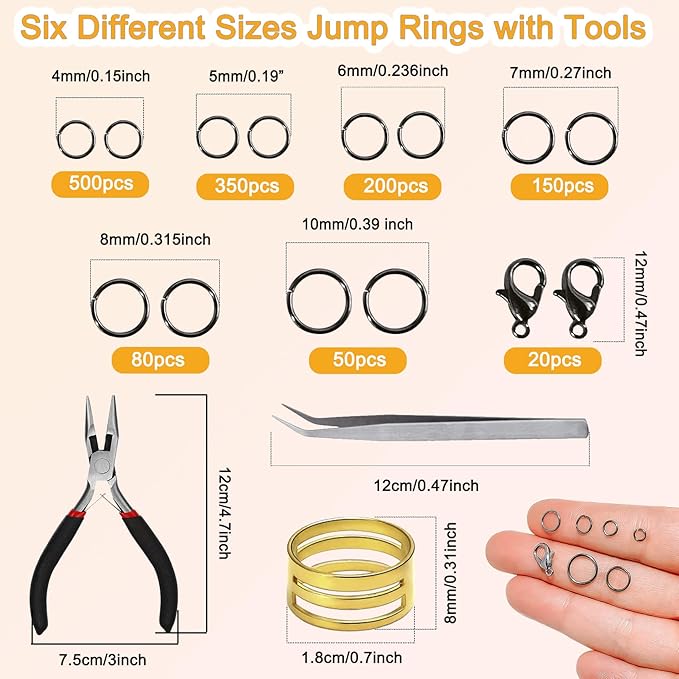 1350pcs Open Jump Rings Lobster Clasps Set with Jewelry Pliers,Tweezers and Jump Rings Tool Opener for DIY Earring Bracelet Necklace Extender Chains Jewelry Making (Gunmetal)
