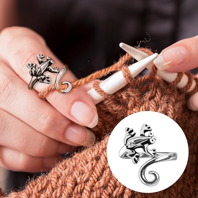 Yarn Tension Rings Adjustable Crochet Tension Ring for Finger Yarn Guide Ring for Crocheting Knitting Ring Crochet Accessories 4PCS (2 Pcs Frogs)