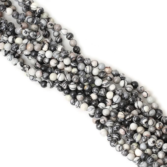 cheavian 60pcs 6mm natural black network zebra stone round loose beads for jewelry making diy bracelet necklace materials 1 strand 15"