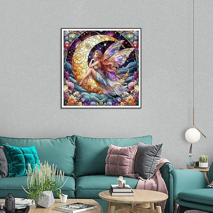 hill froeistung 5D Colorful Angel Diamond Art Painting Kits for Adults,Moon,Flower Diamond Art, DIY Full Drill Genie Diamond Art Painting Set for Home Wall Decor Gifts (12X12 inch)
