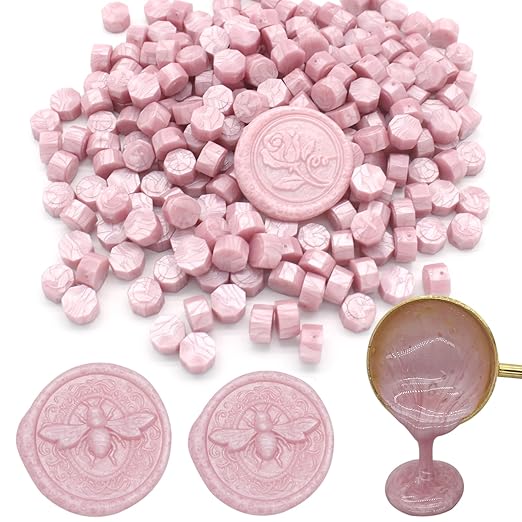 250pcs Wax Seal Beads Pearl Pink, Andotopee Premium Sealing Wax Beads for Stamp Seals, Octagon Seal Stamp Pellets Refill Pack for Wedding Invitation, Letter Envelope, Scrapbook DIY & Bridal Crafts