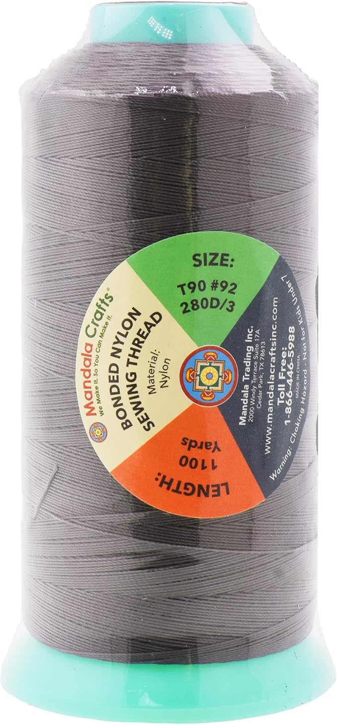 Mandala Crafts Size 92 280D T90 Bonded Nylon Thread - Taupe 1100 YDs Tex 90 Heavy Duty Sewing Threads for Leather, Jeans, Weaving, Outdoor Marine Upholstery