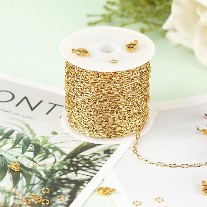 UMAOKANG 10 Meters Stainless Steel Chains for Jewelry Making Dainty Gold Plated Embossed Cable Chains Necklace for Women Jewelry Supplies
