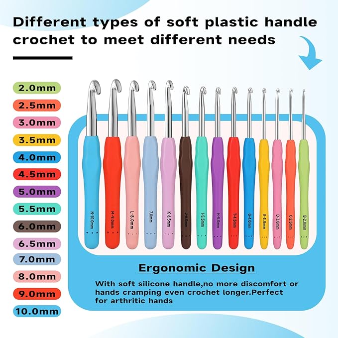 Mayboos 14 Sizes Crochet Hook Set, Large Crochet Hooks Yarn Needle Kits Knitting Needles with Ergonomic Handles for Beginners