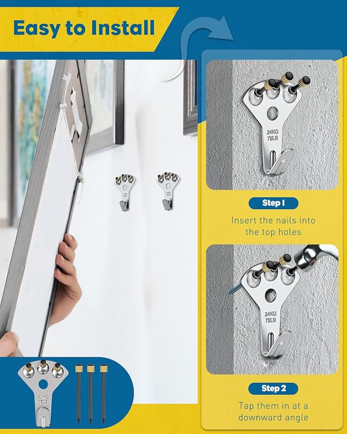 Uniclife 150 Pcs Picture Hanging Kit, 6.6 ft x 1/16" Picture Hanging Wire, Picture Wire Hanging Kit with D Rings, Hooks, Nails & Screws, Picture Hangers for Photo Frame, Mirror, Curtain & Art